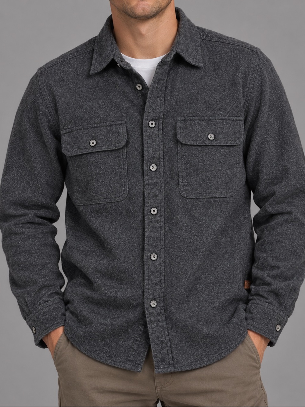 Moose Creek Men’s Medium Gray 100% Cotton Long Sleeve Button Up Shirt Outdoor